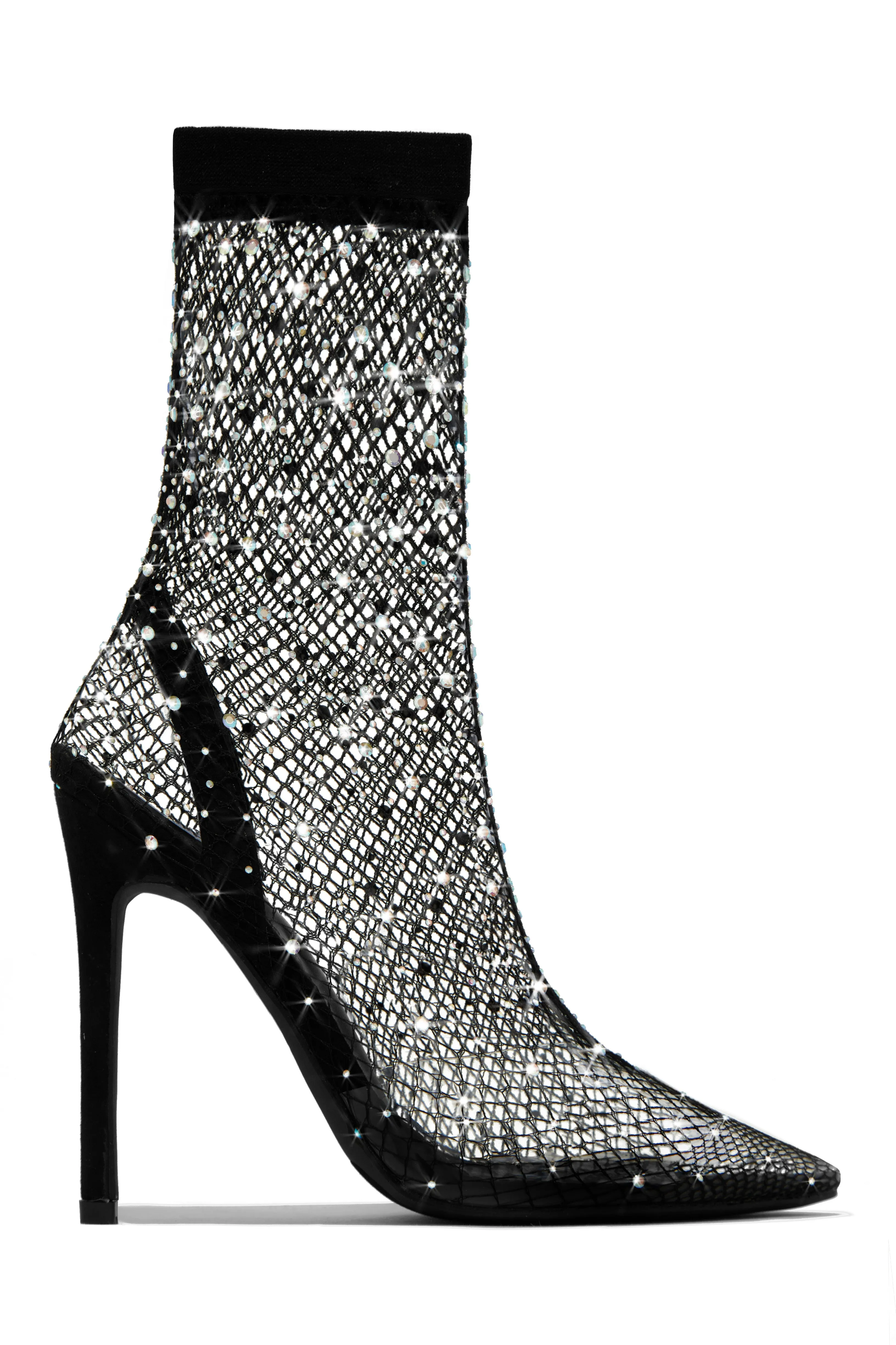Aliza Embellished Fishnet Ankle Boots - Nude