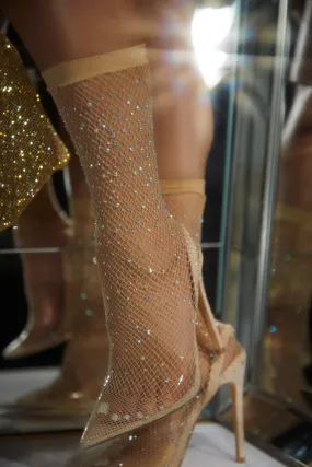 Aliza Embellished Fishnet Ankle Boots - Nude