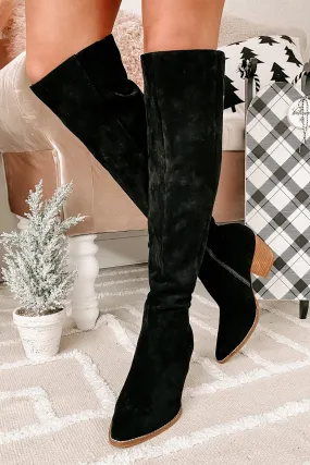 Arisa Faux Suede Over The Knee Boots (Black)
