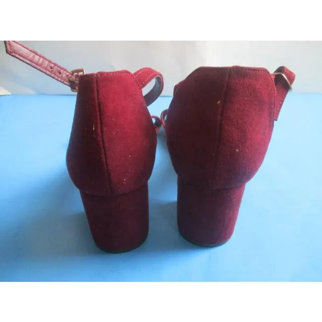 Bamboo Cranberry Maroon Burgundy Suede Ankle Strap Open Toe Pumps Size Us