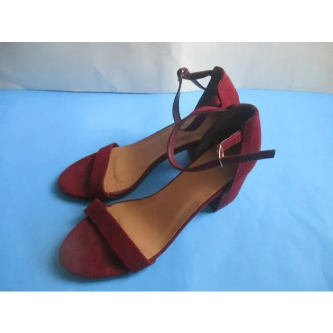 Bamboo Cranberry Maroon Burgundy Suede Ankle Strap Open Toe Pumps Size Us