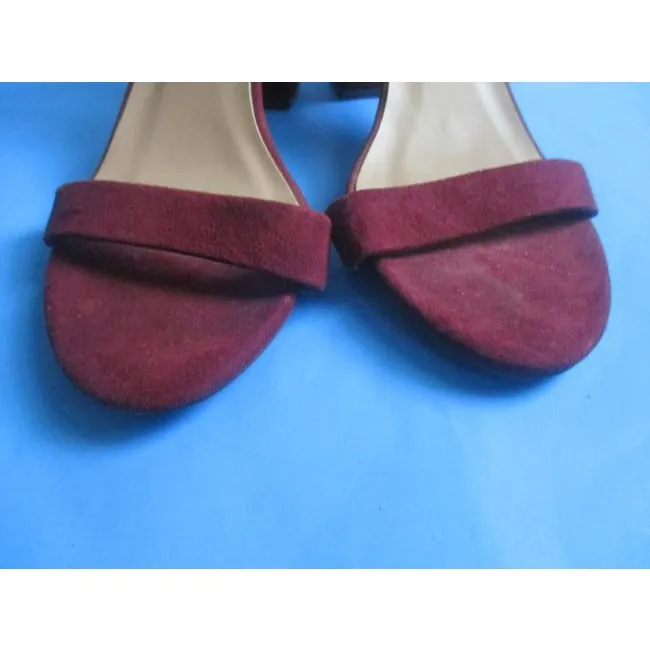 Bamboo Cranberry Maroon Burgundy Suede Ankle Strap Open Toe Pumps Size Us