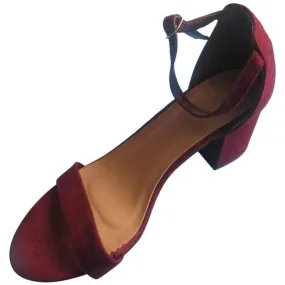 Bamboo Cranberry Maroon Burgundy Suede Ankle Strap Open Toe Pumps Size Us