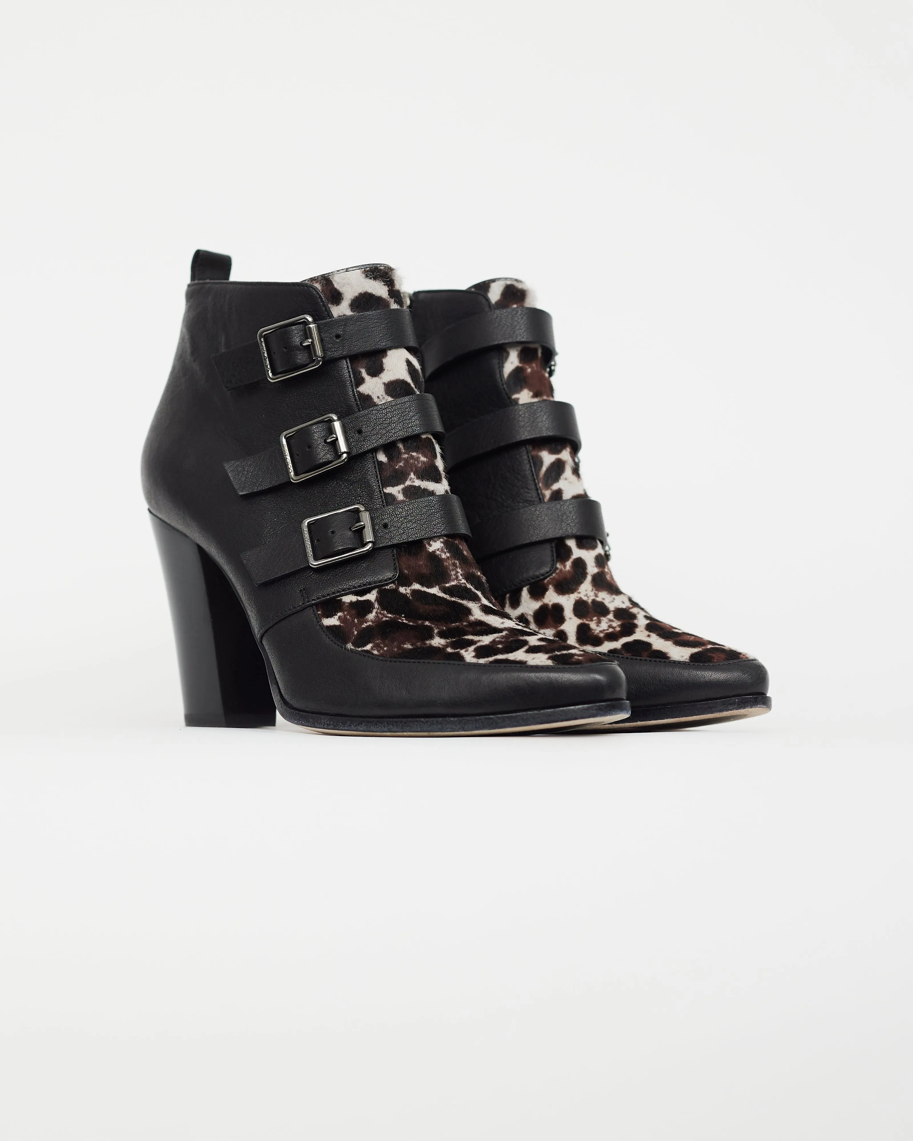 Black & Beige Hutch Textured Triple Buckle Ankle Boot