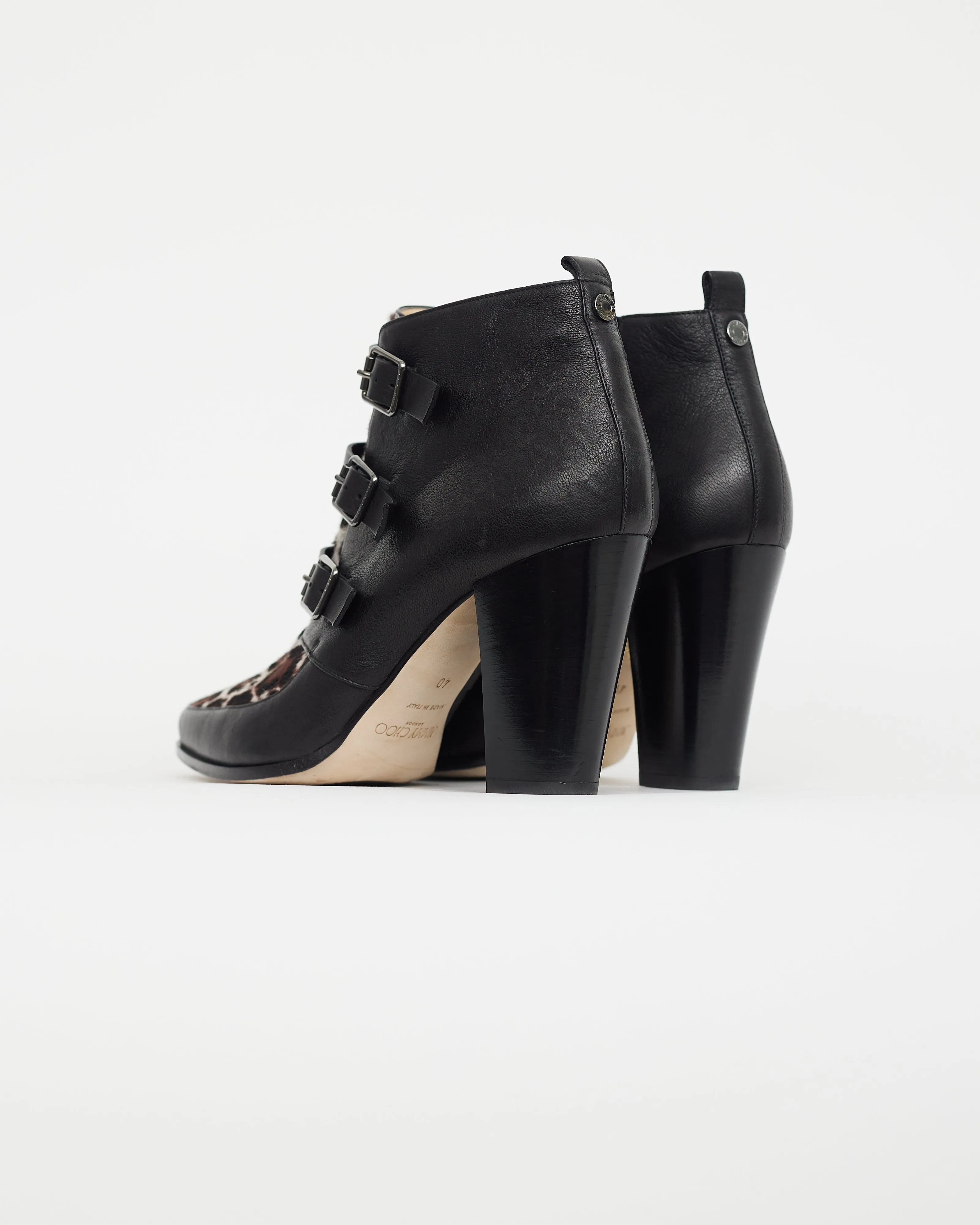 Black & Beige Hutch Textured Triple Buckle Ankle Boot