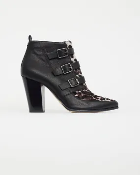 Black & Beige Hutch Textured Triple Buckle Ankle Boot
