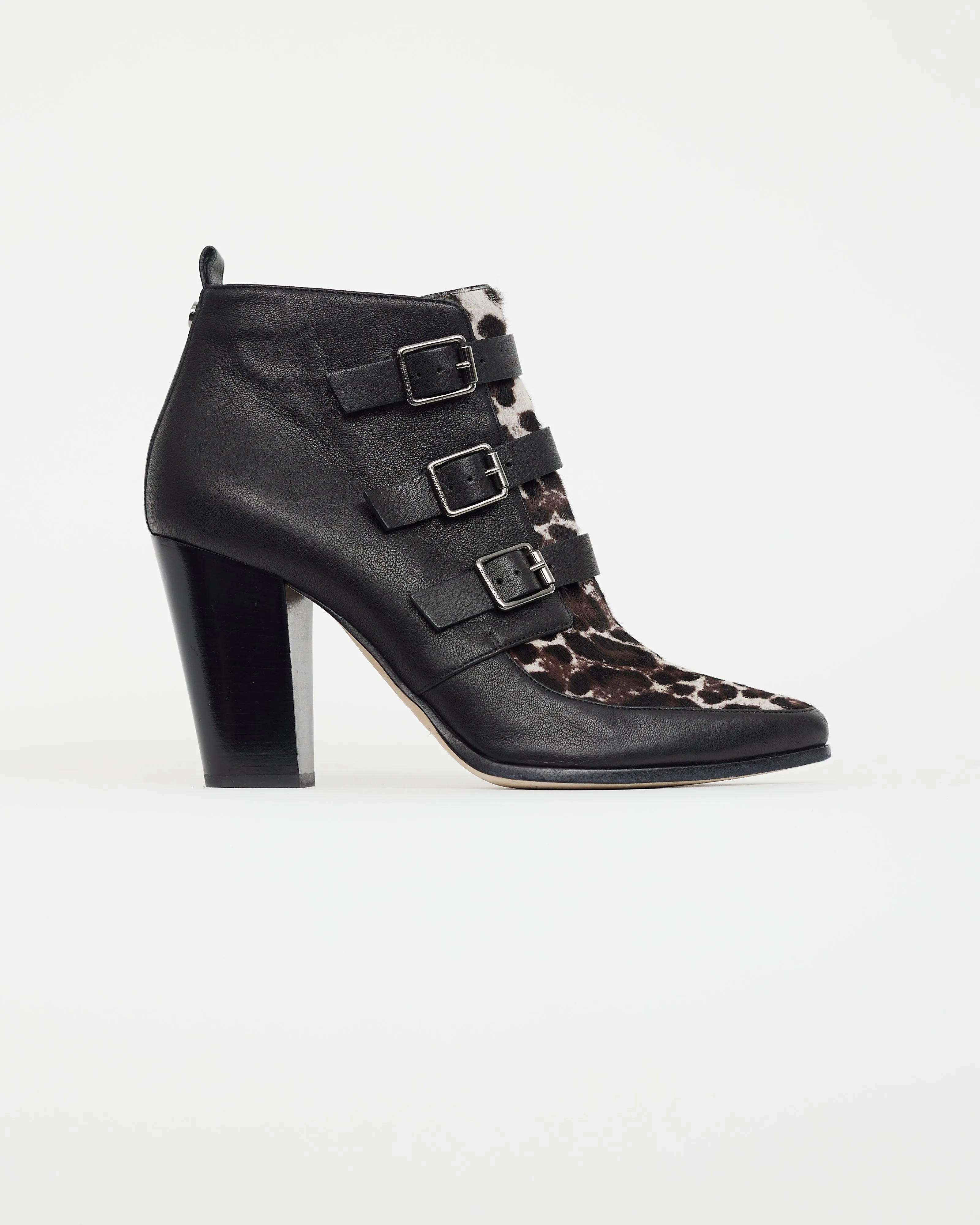 Black & Beige Hutch Textured Triple Buckle Ankle Boot