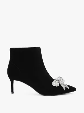 Black ankle boots with crystal bow