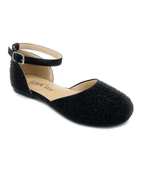 Black Embellished Ankle-Strap Ballet Flat - Girls