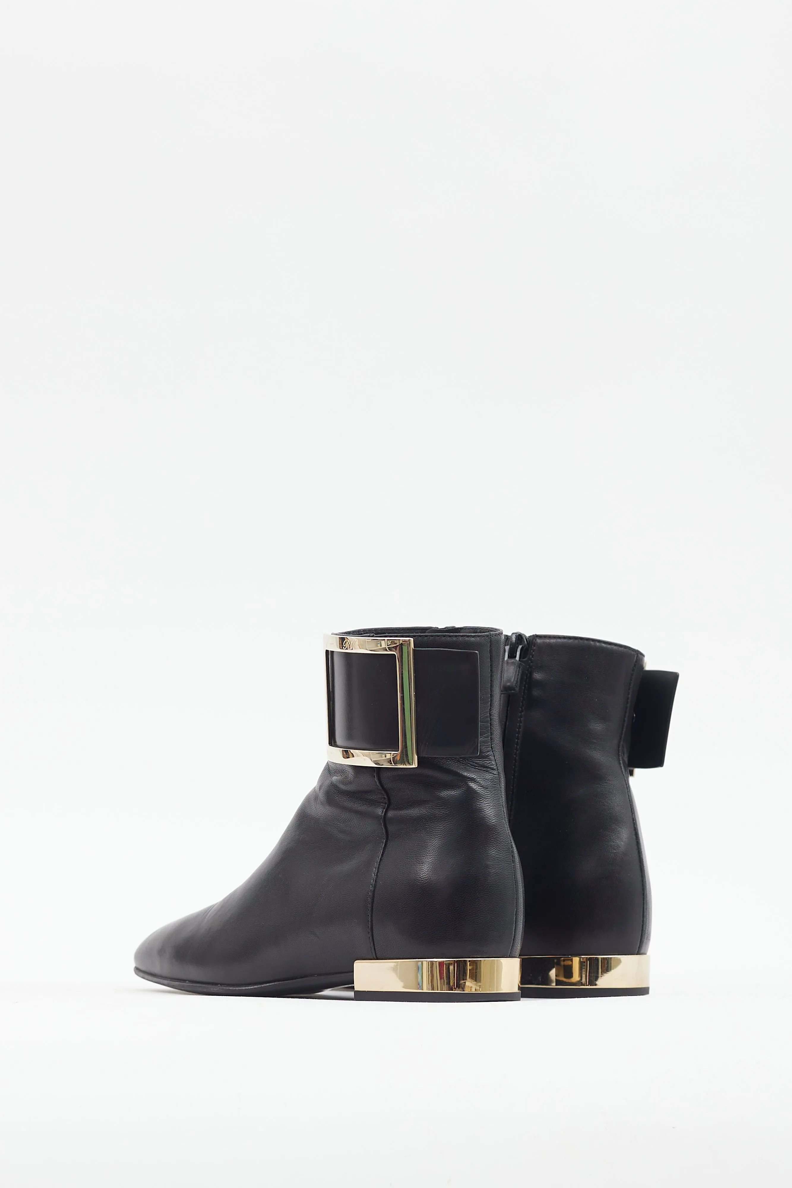 Black Leather Buckle Ankle Boot