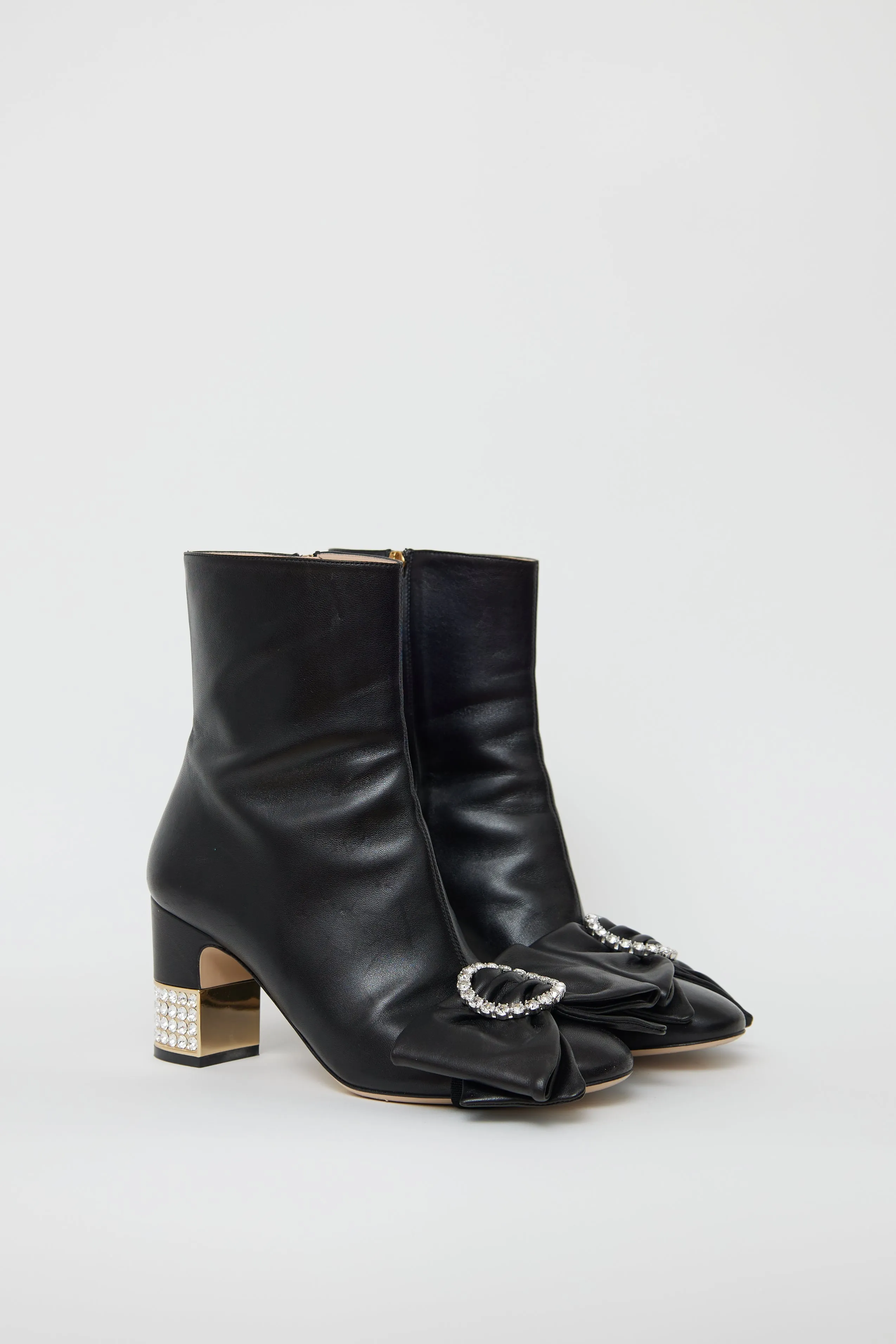 Black Leather Crystal Bow Boot