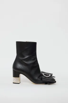 Black Leather Crystal Bow Boot