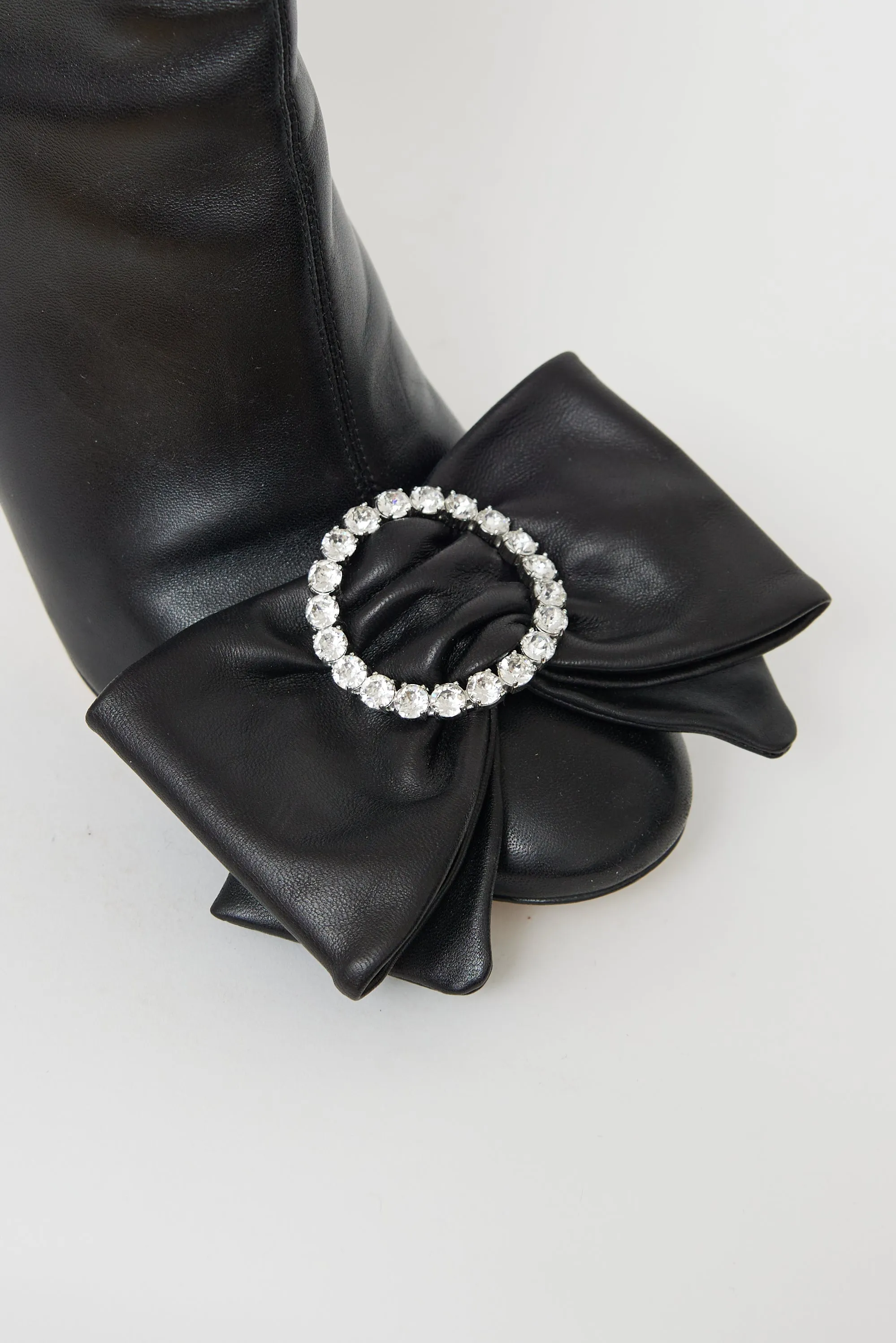 Black Leather Crystal Bow Boot