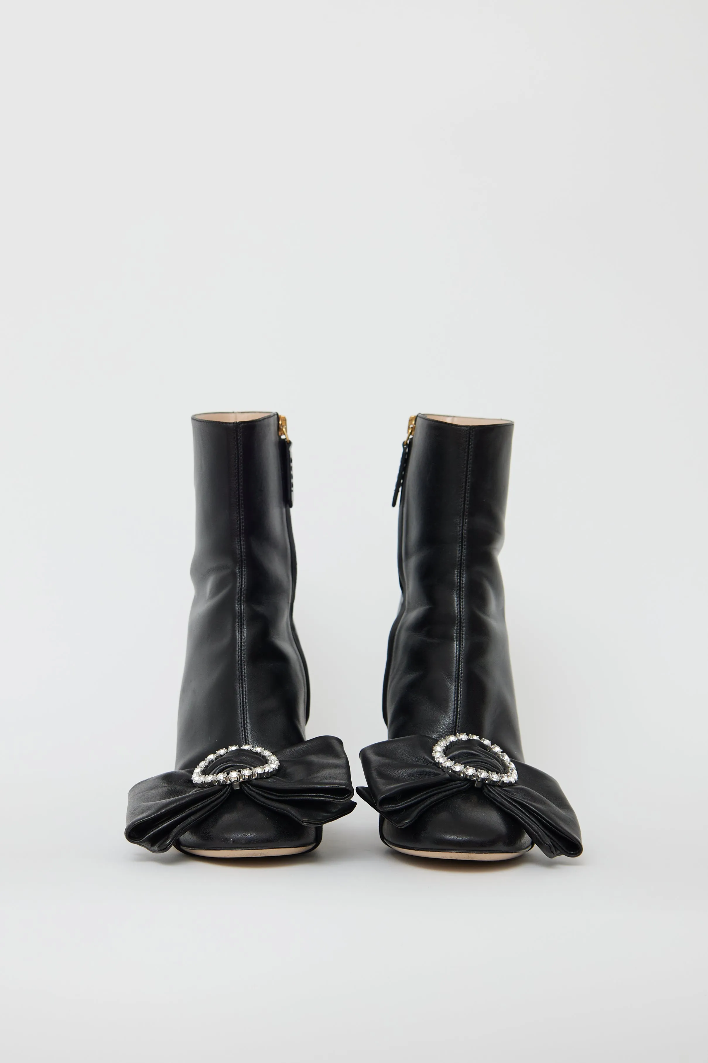 Black Leather Crystal Bow Boot