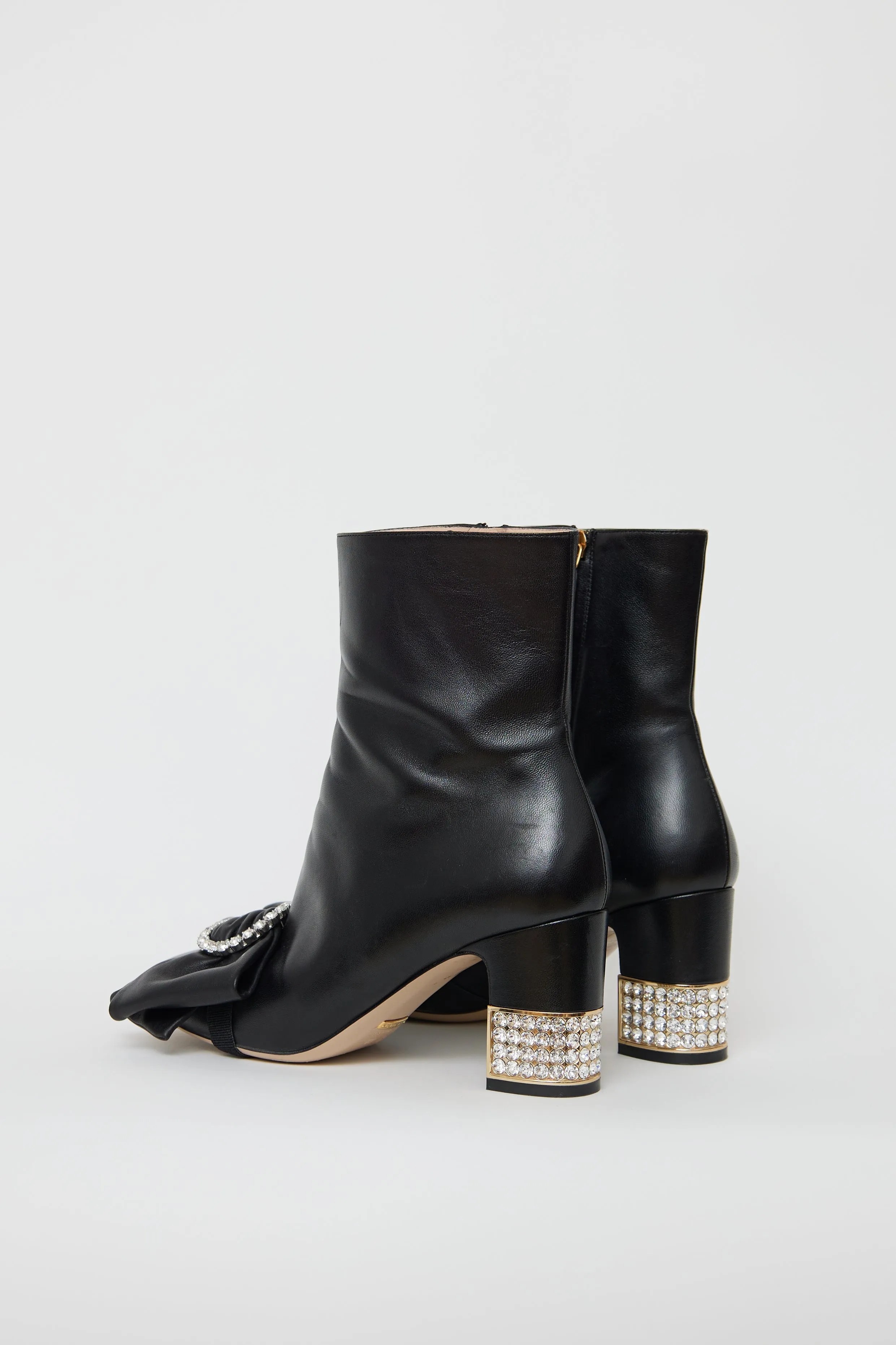 Black Leather Crystal Bow Boot
