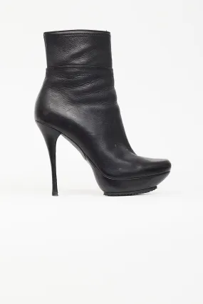Black Leather Platform Stiletto Ankle Boot