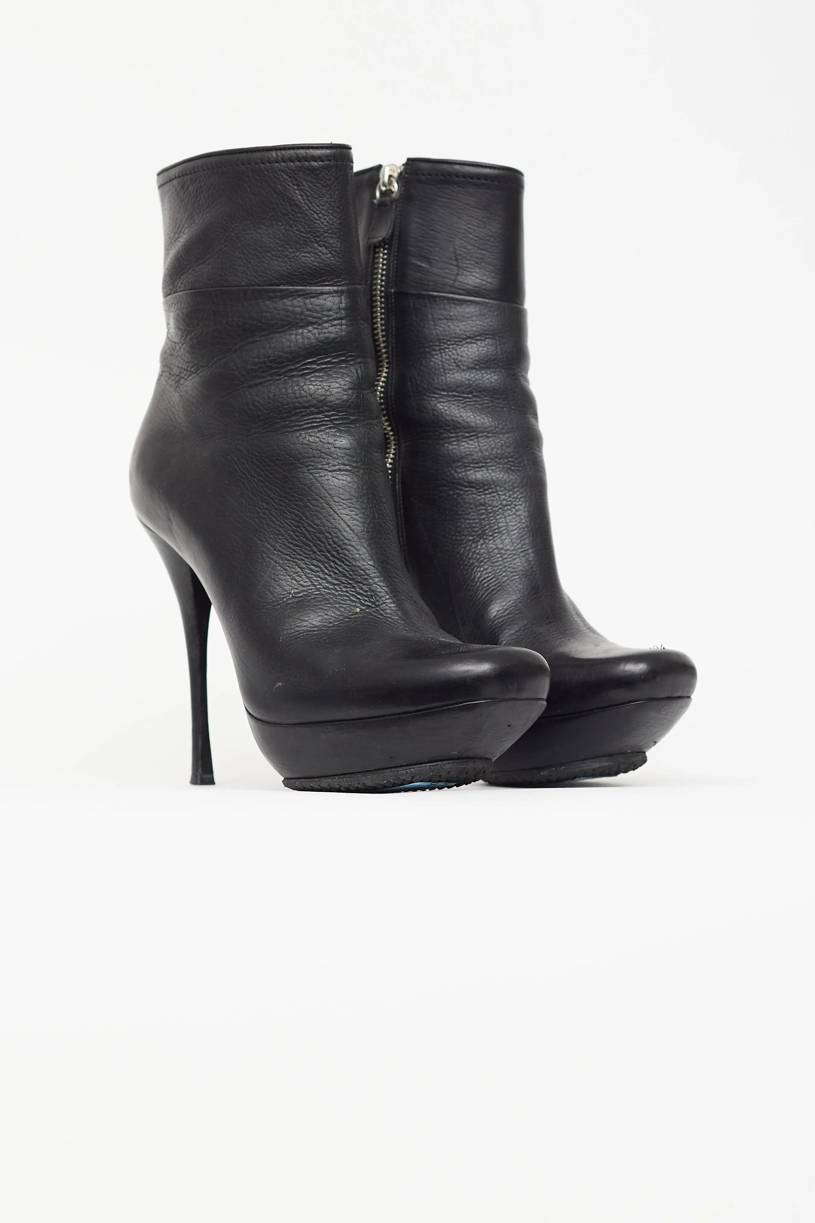 Black Leather Platform Stiletto Ankle Boot