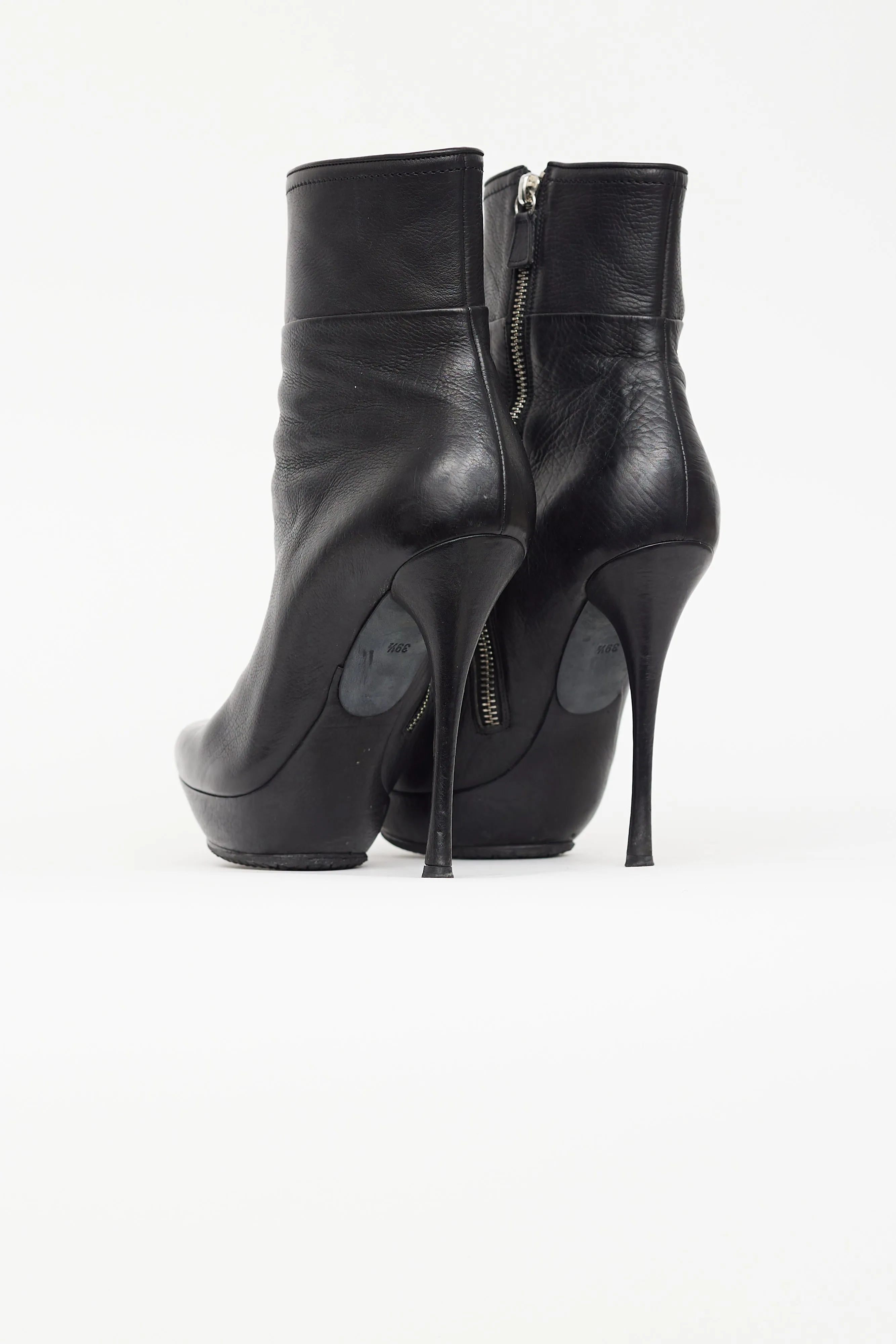 Black Leather Platform Stiletto Ankle Boot