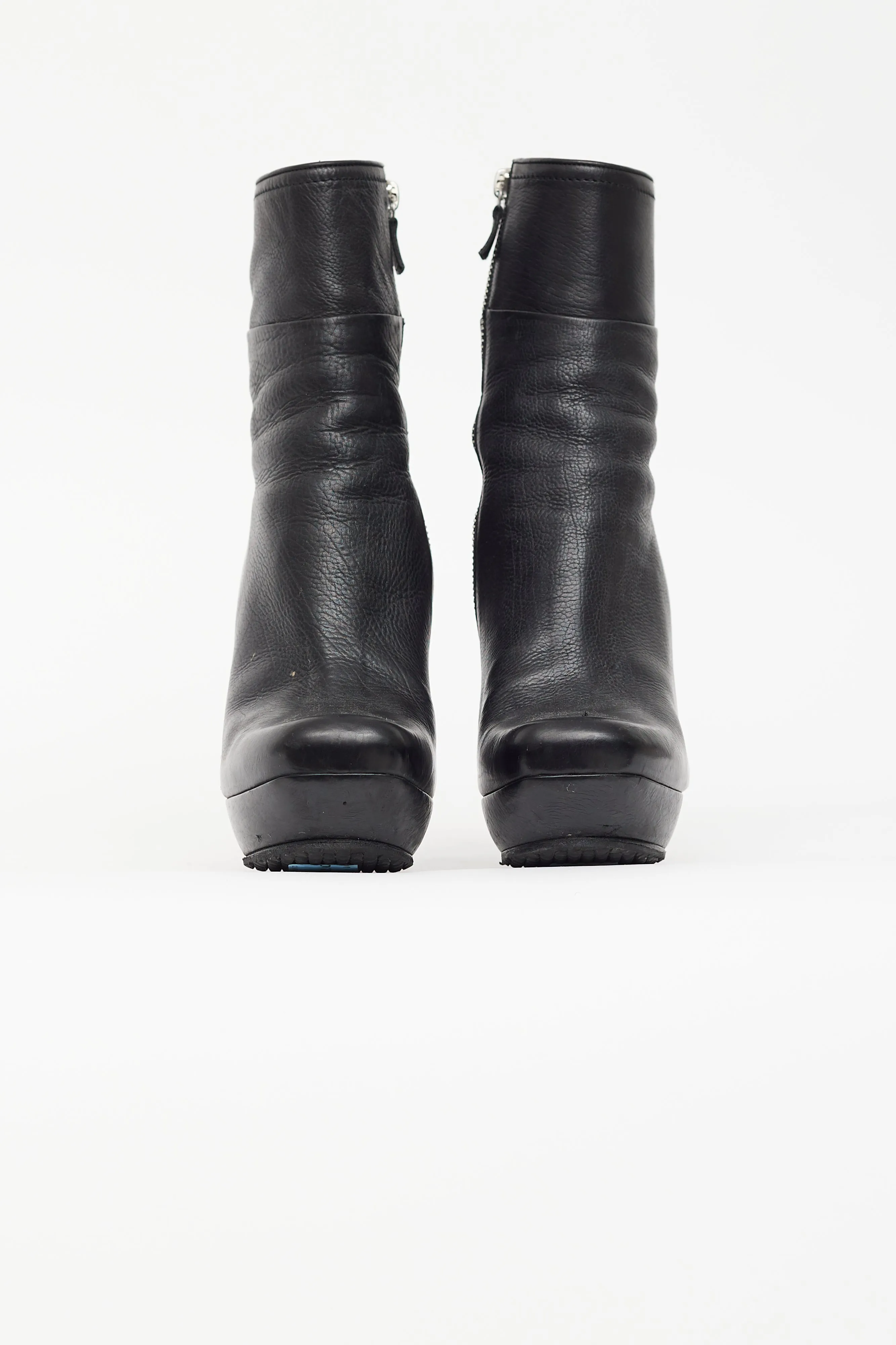 Black Leather Platform Stiletto Ankle Boot