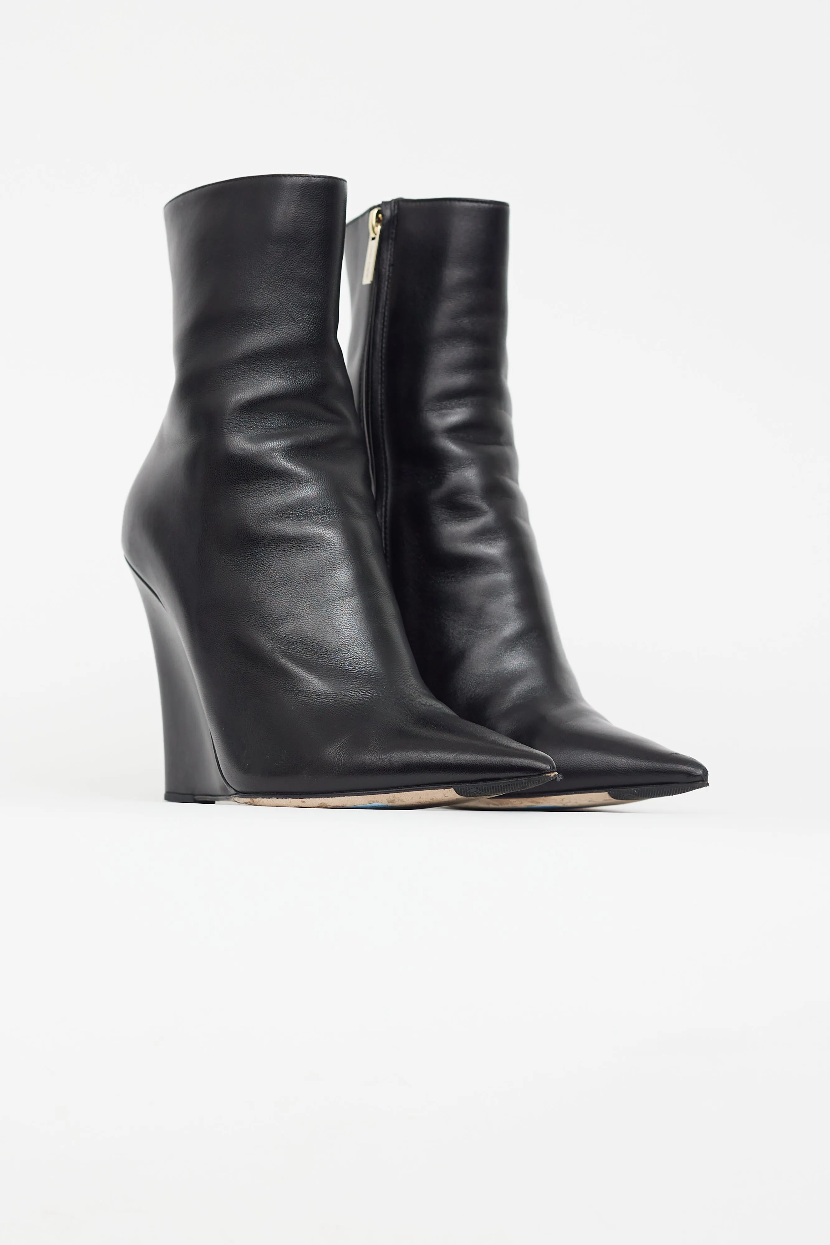 Black Leather Wedge Ankle Boot