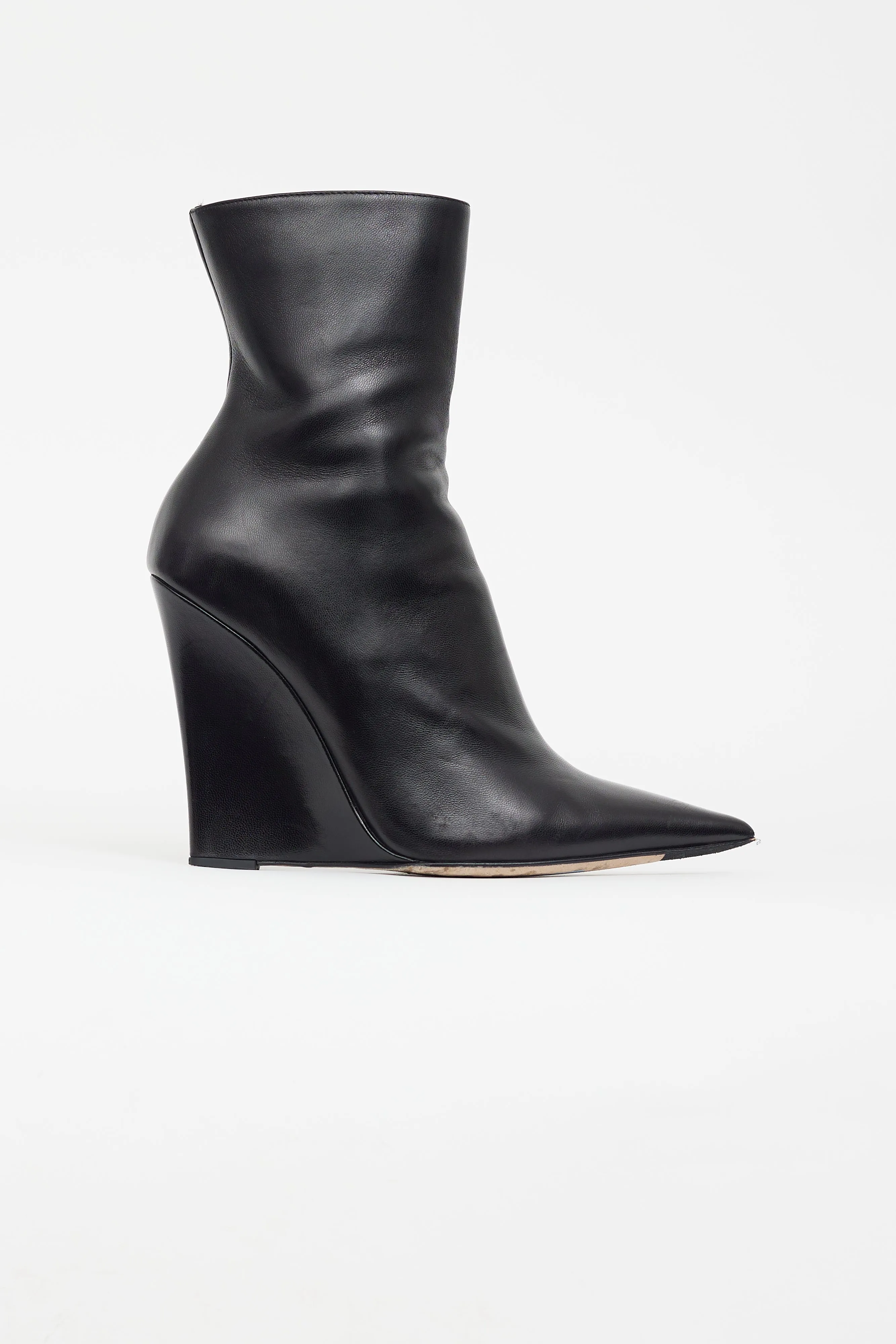 Black Leather Wedge Ankle Boot