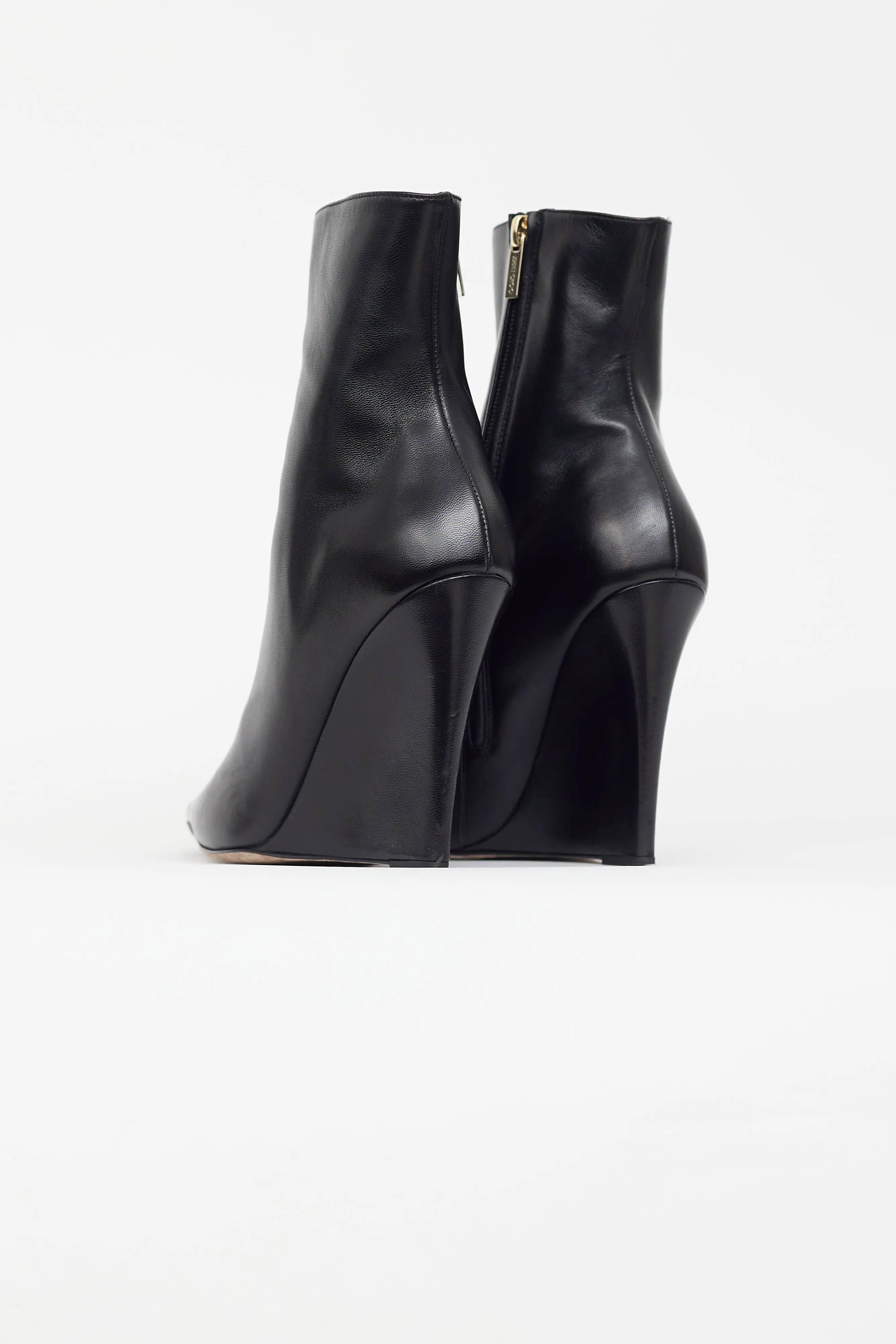 Black Leather Wedge Ankle Boot