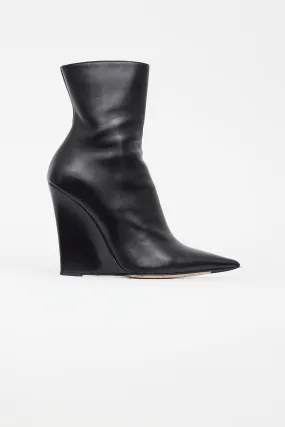Black Leather Wedge Ankle Boot