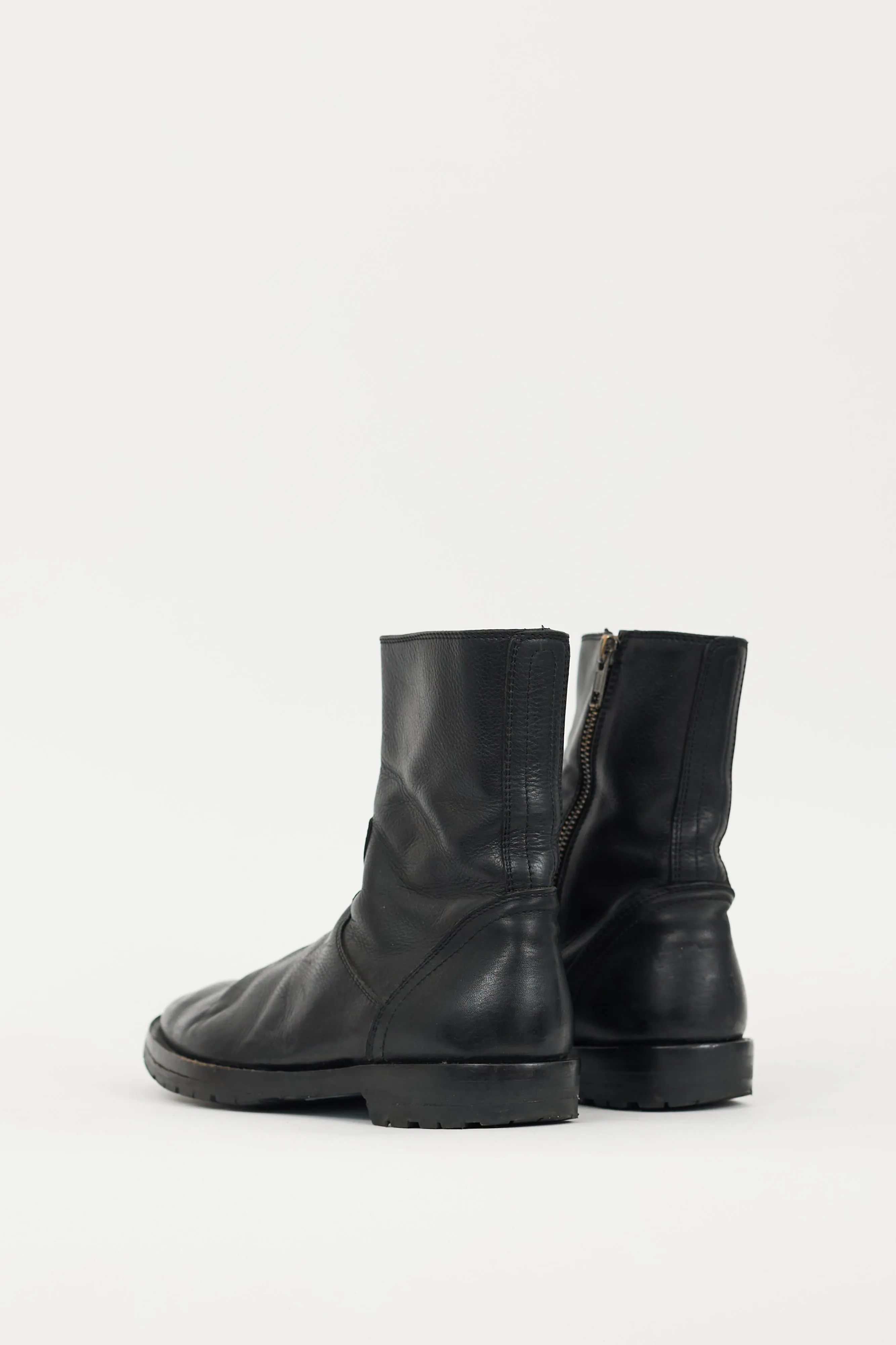 Black Leather Zip Ankle Boot