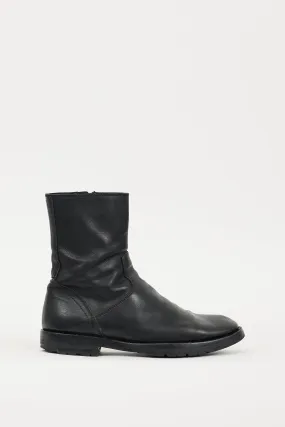 Black Leather Zip Ankle Boot