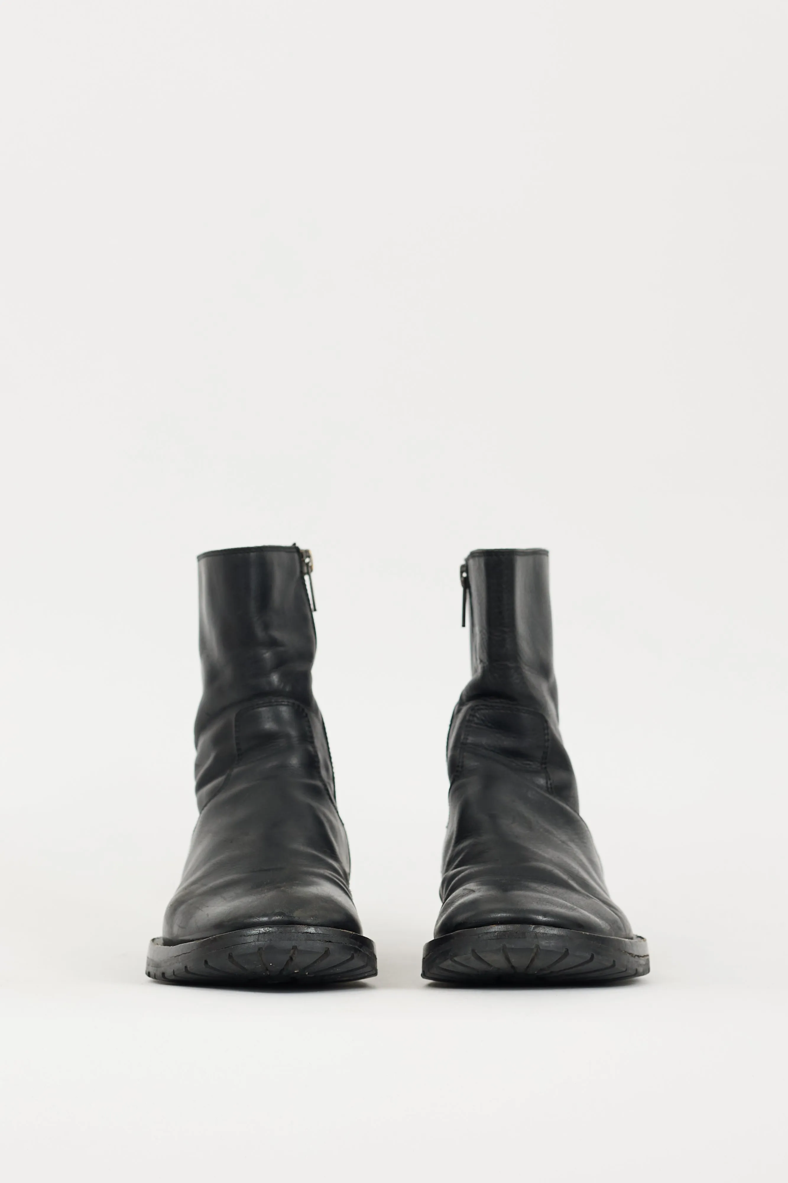 Black Leather Zip Ankle Boot