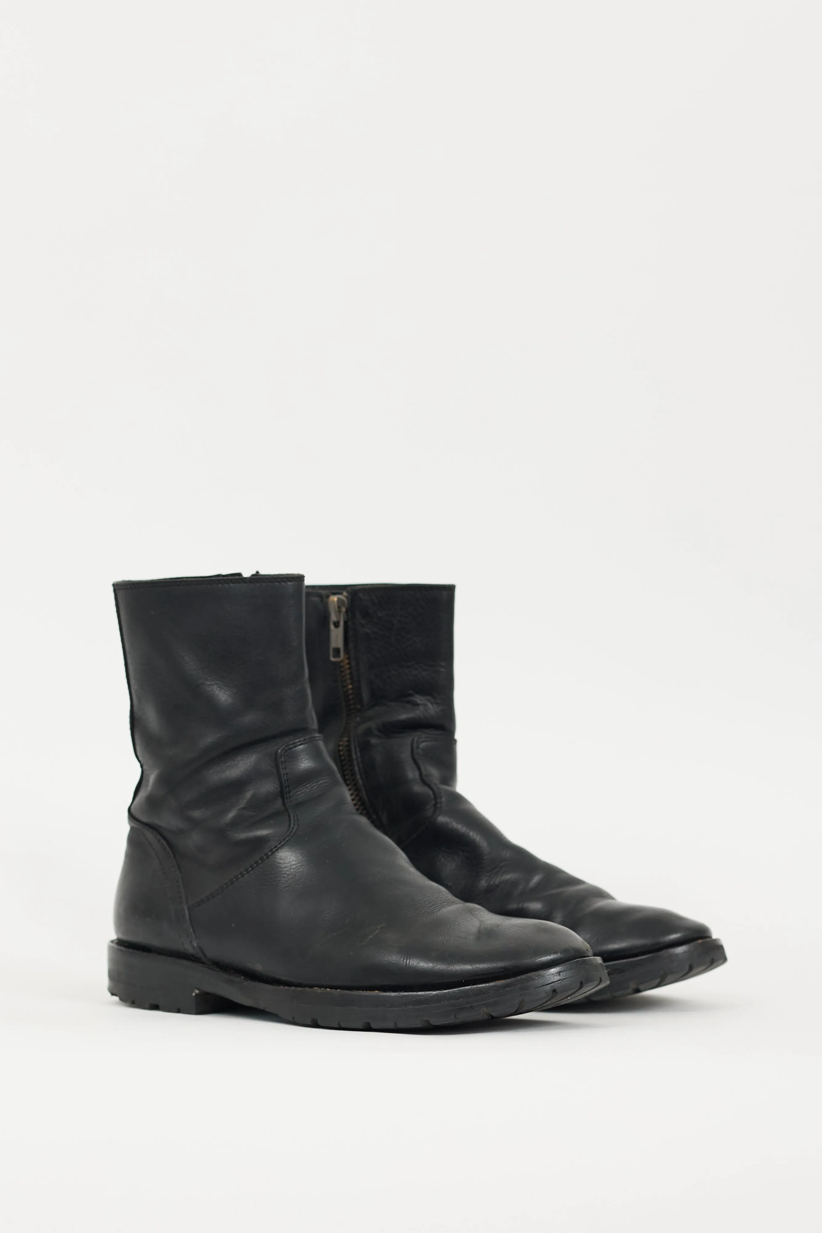 Black Leather Zip Ankle Boot