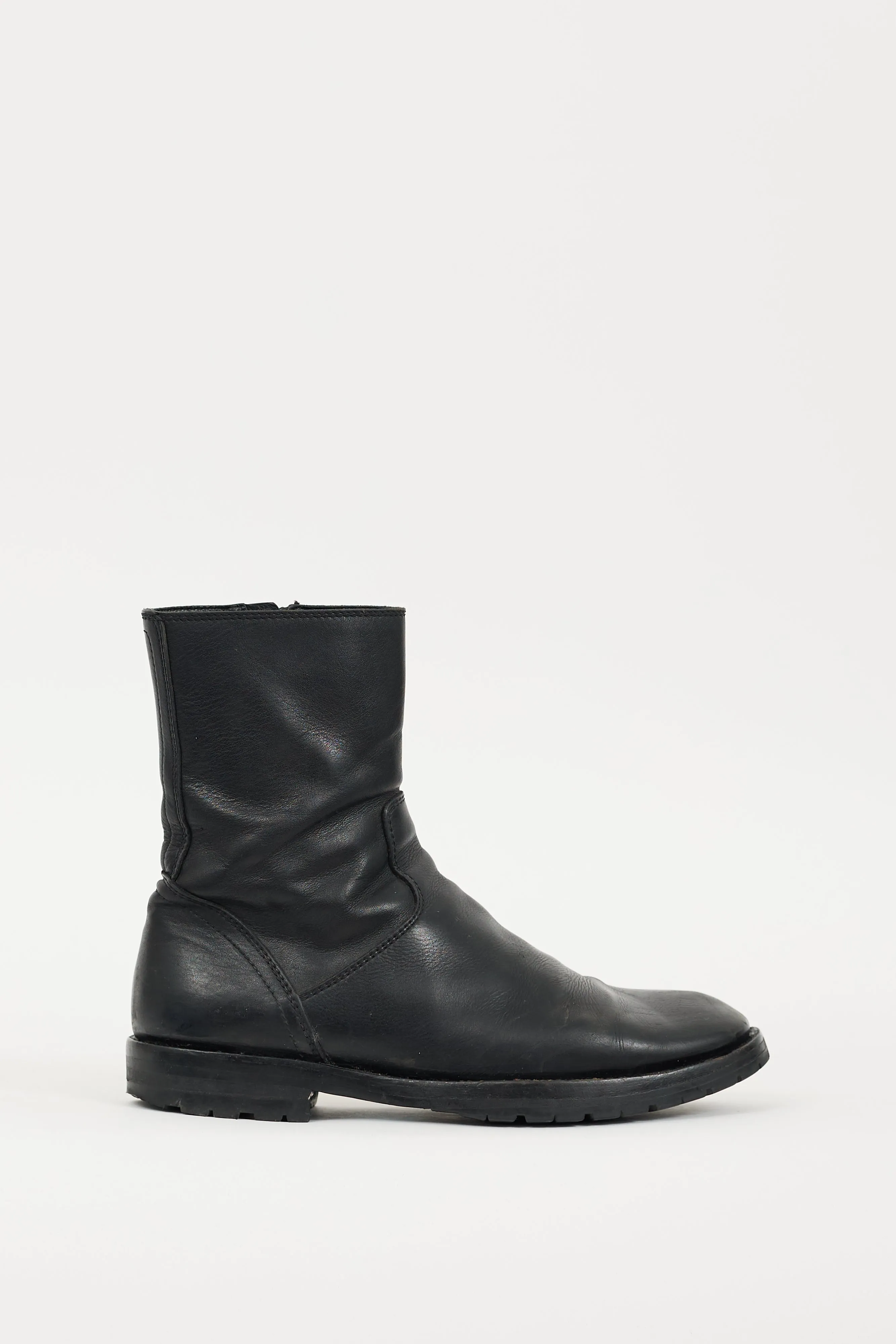Black Leather Zip Ankle Boot