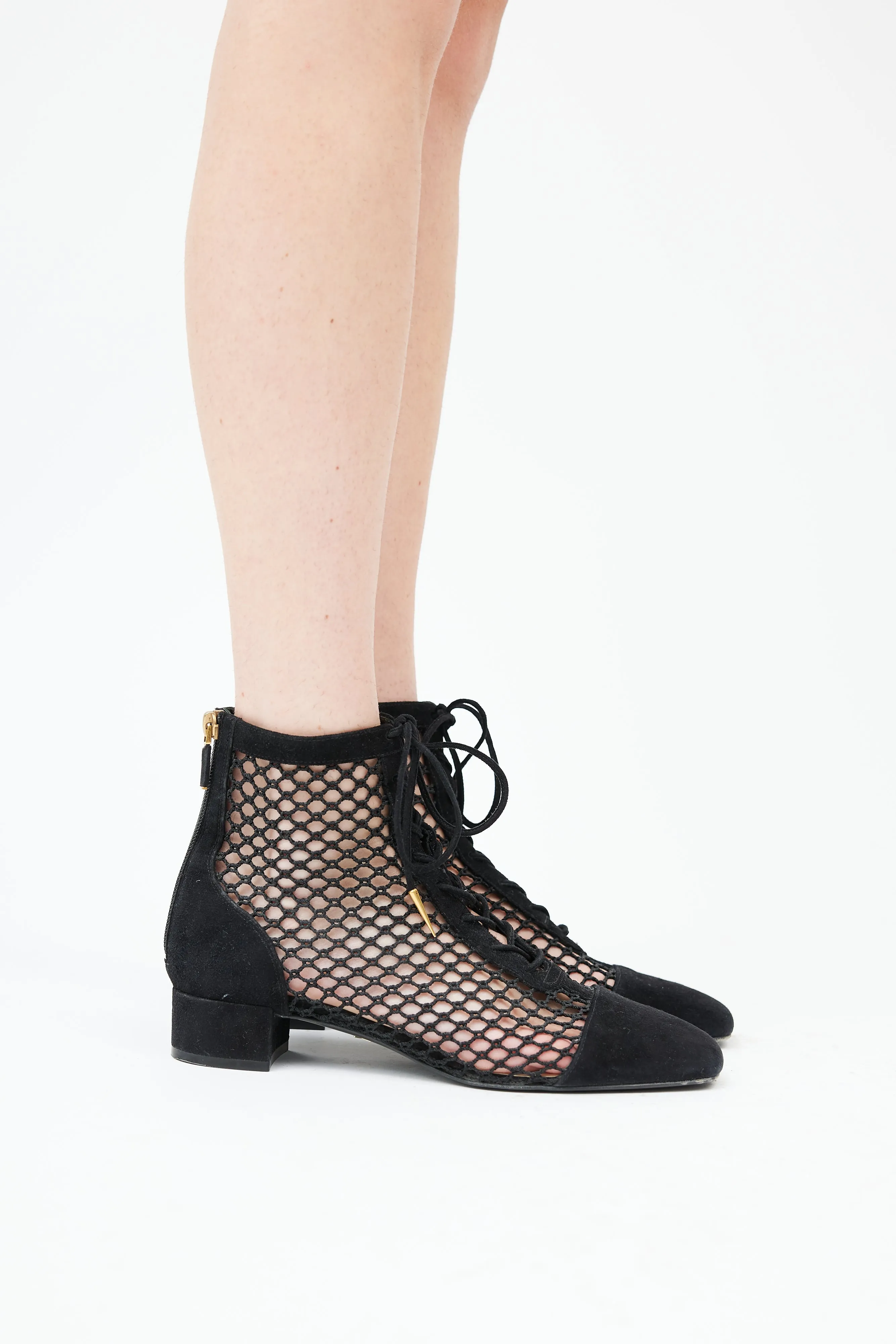 Black Suede & Fishnet Naughtily-D Boot