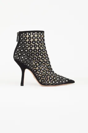 Black Suede & Rhinestone Ankle Bootie