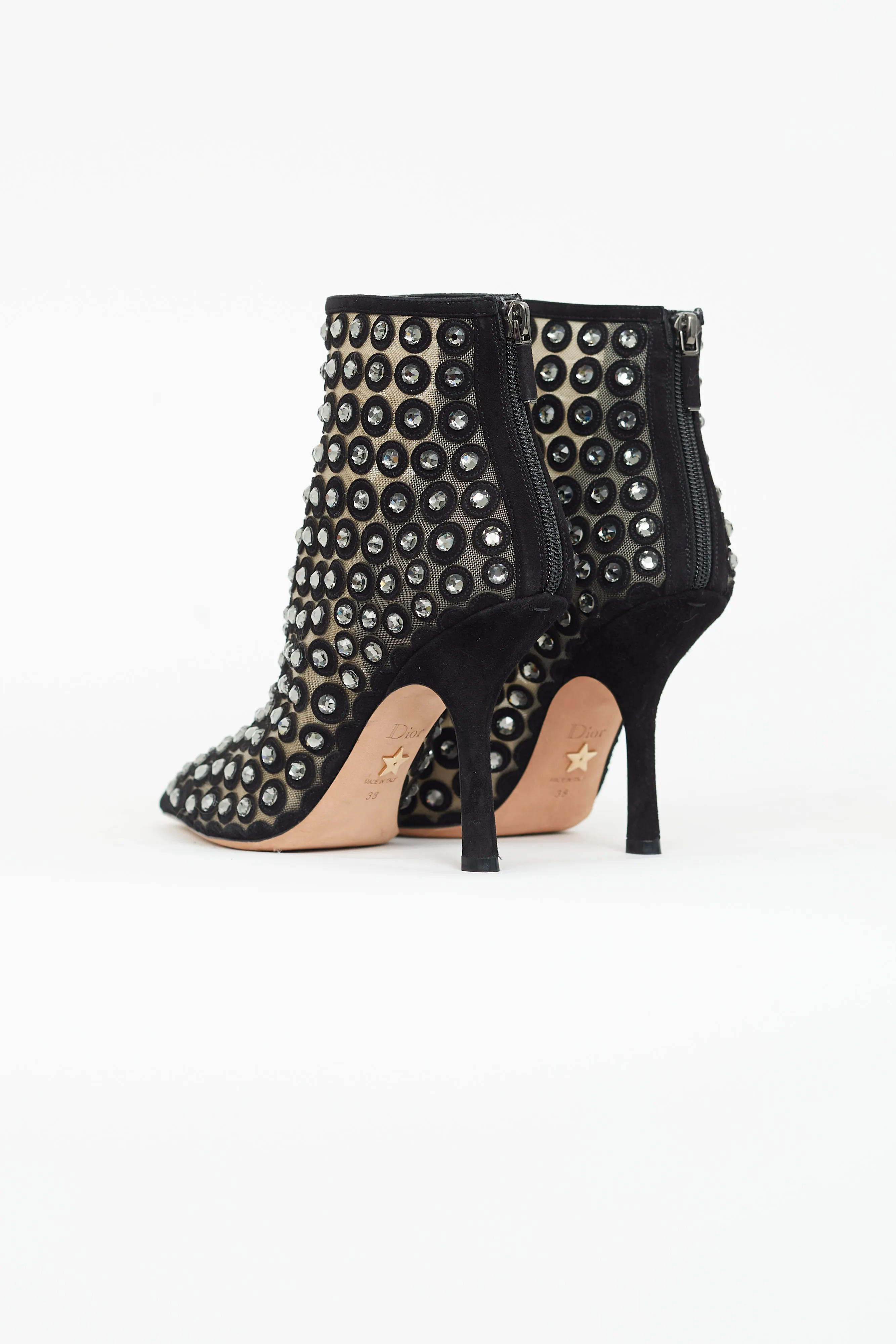 Black Suede & Rhinestone Ankle Bootie