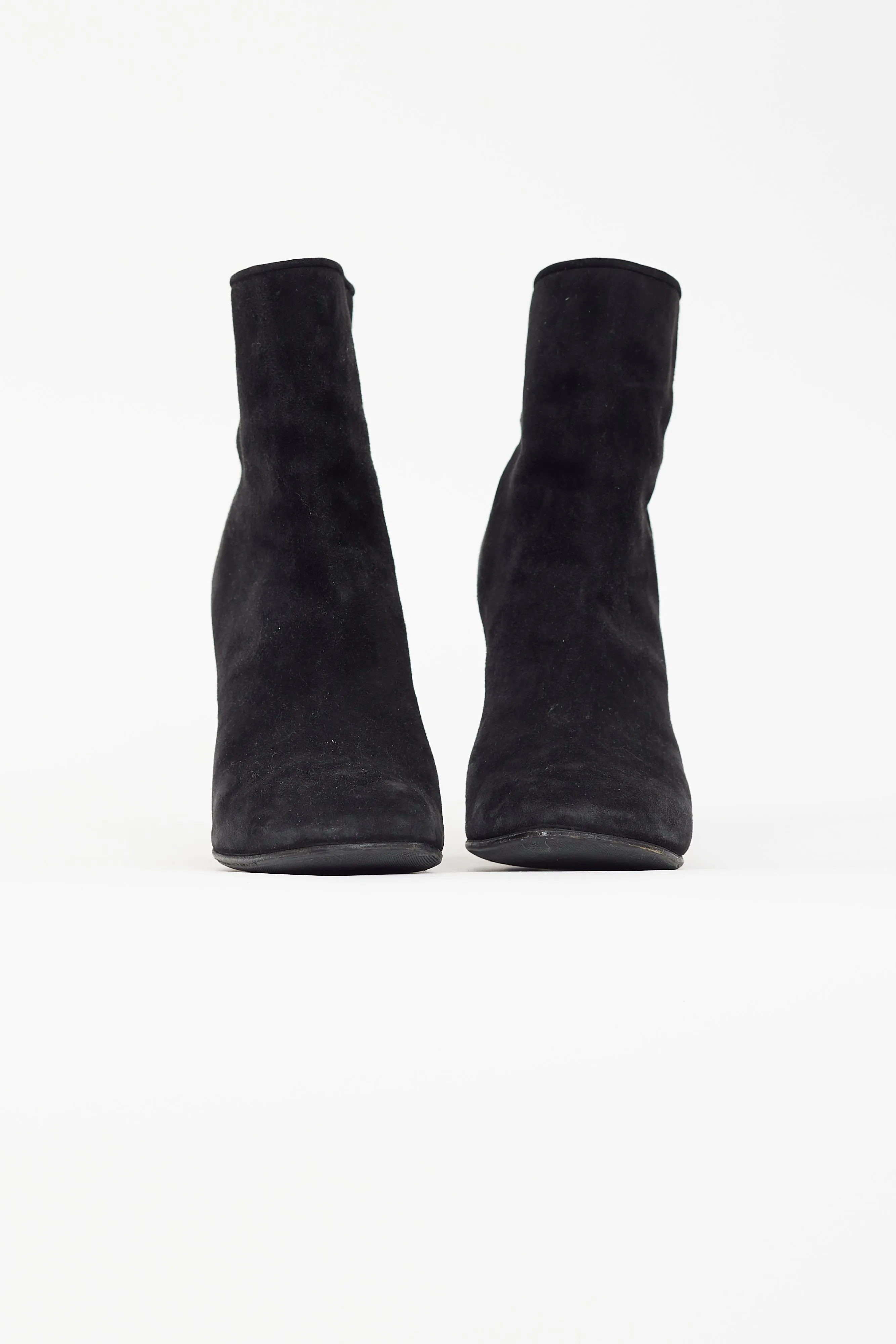 Black Suede Curved Heel Ankle Boot