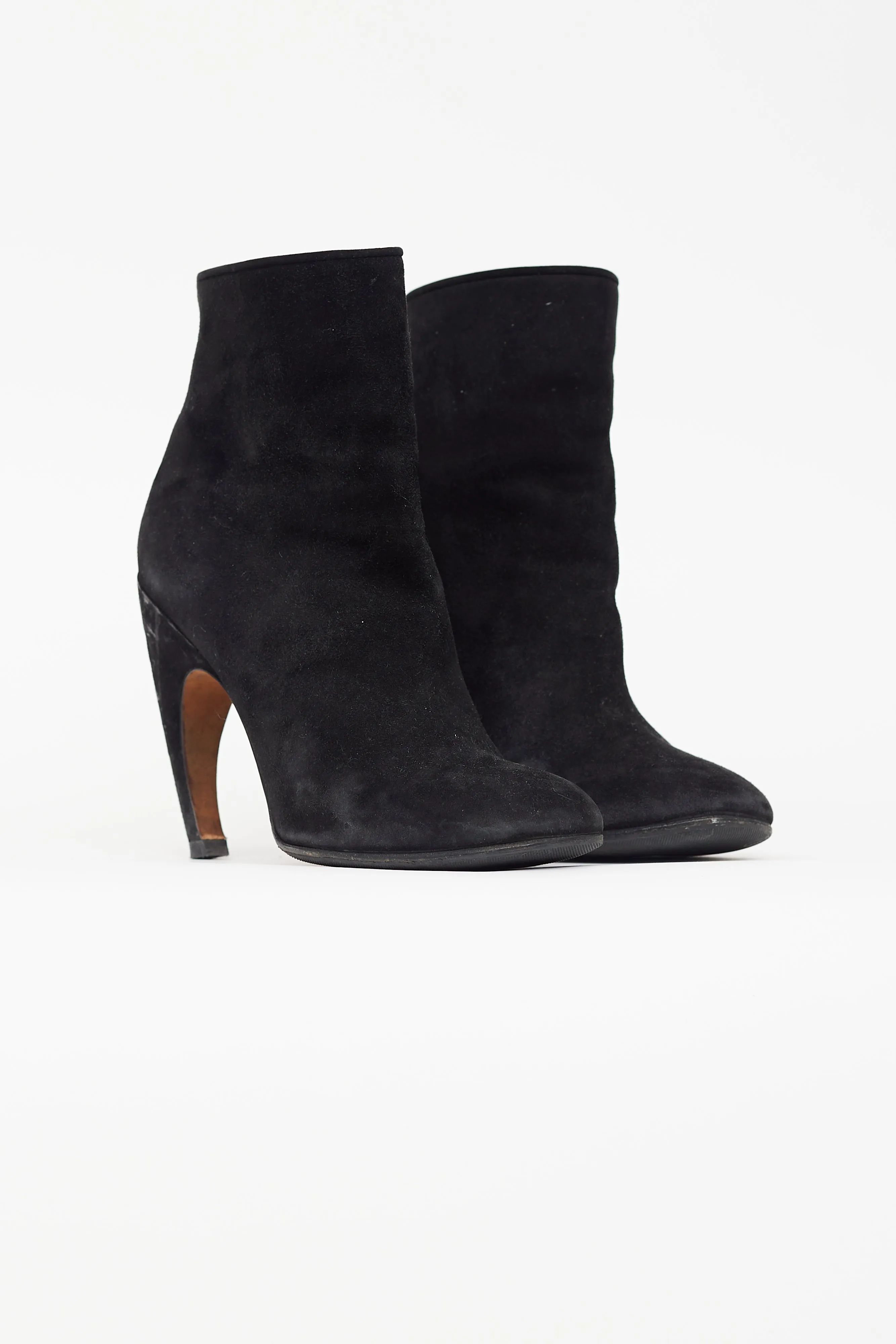 Black Suede Curved Heel Ankle Boot