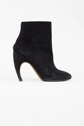 Black Suede Curved Heel Ankle Boot