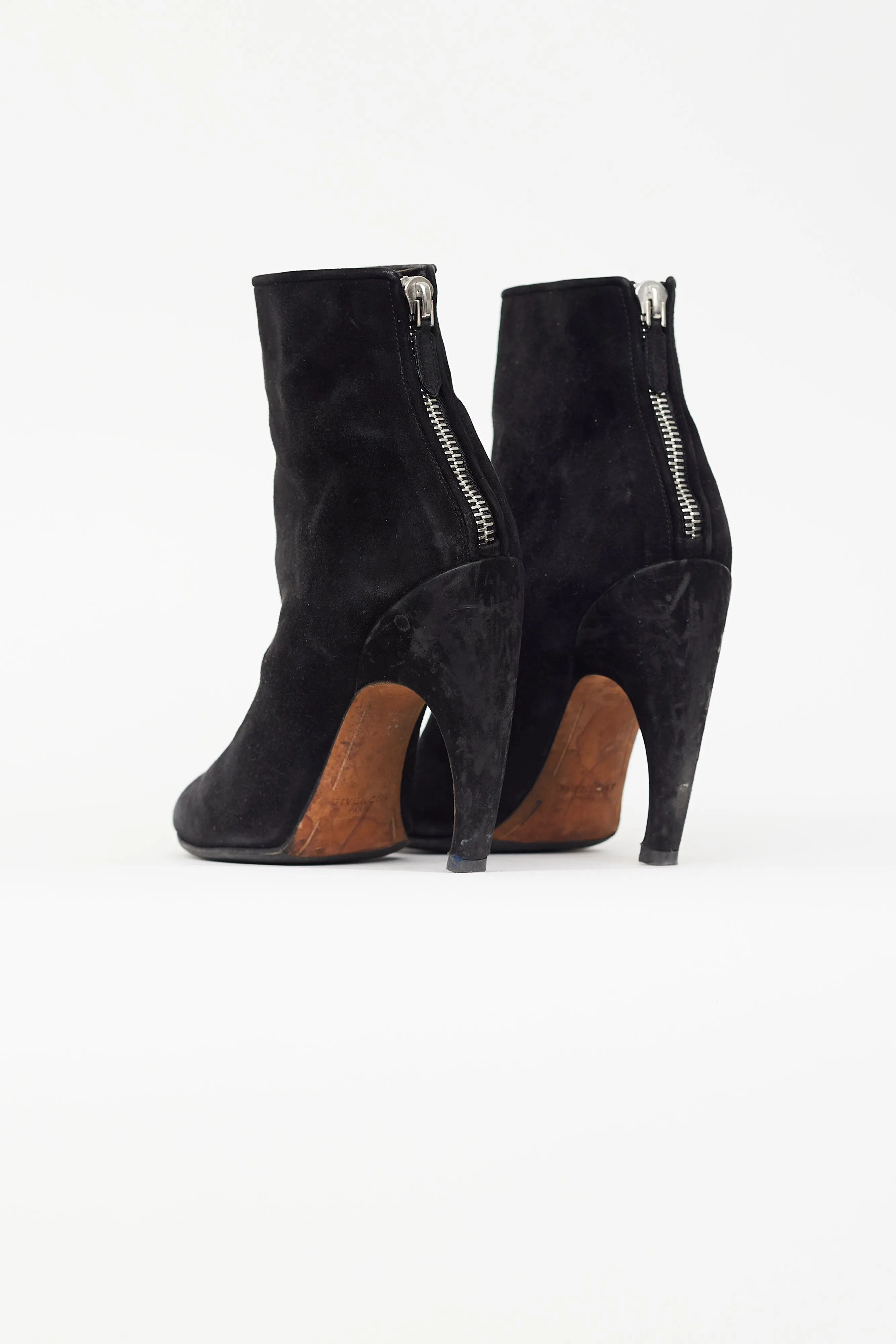 Black Suede Curved Heel Ankle Boot