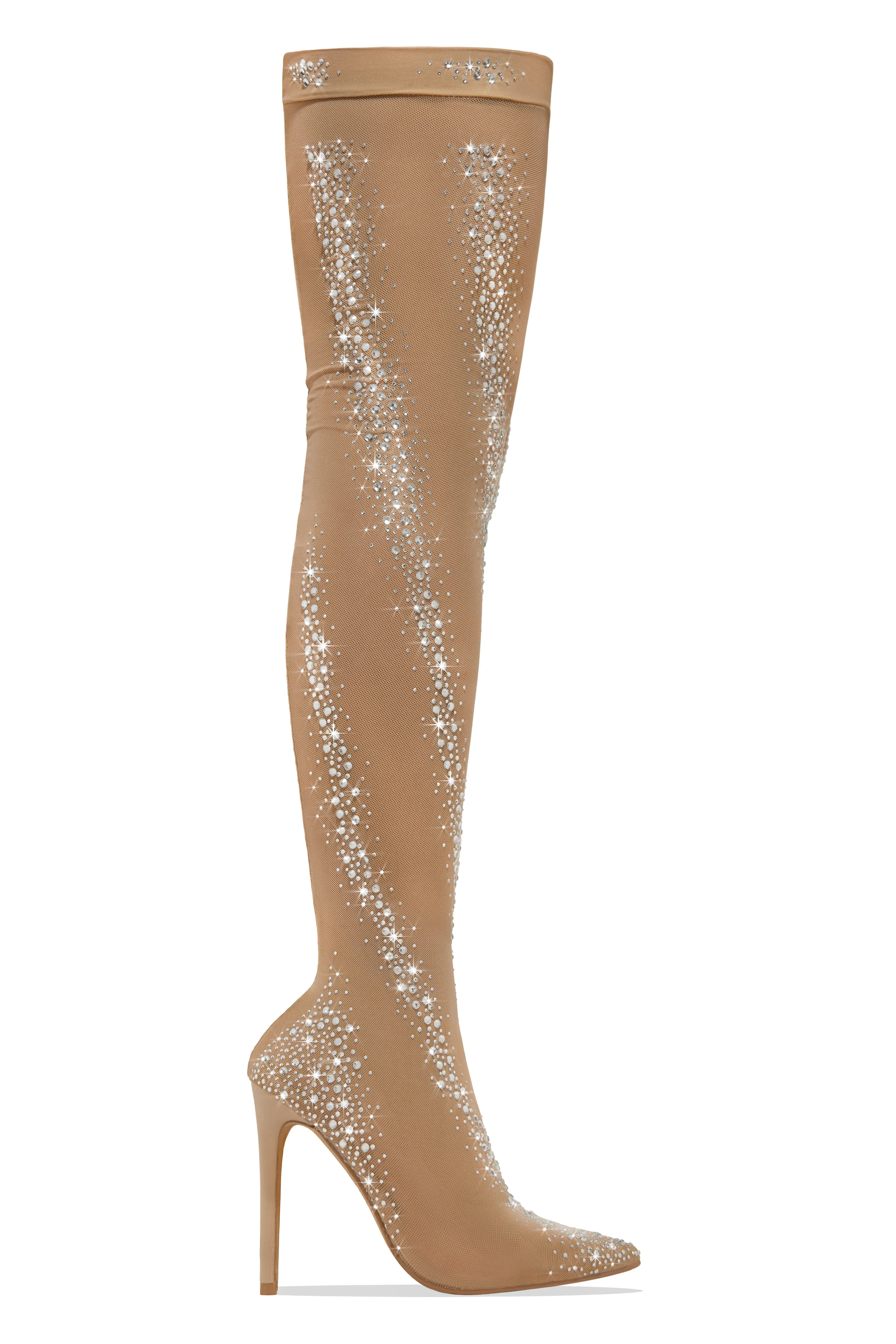 Bombshell Over The Knee Embellished Boots - Nude