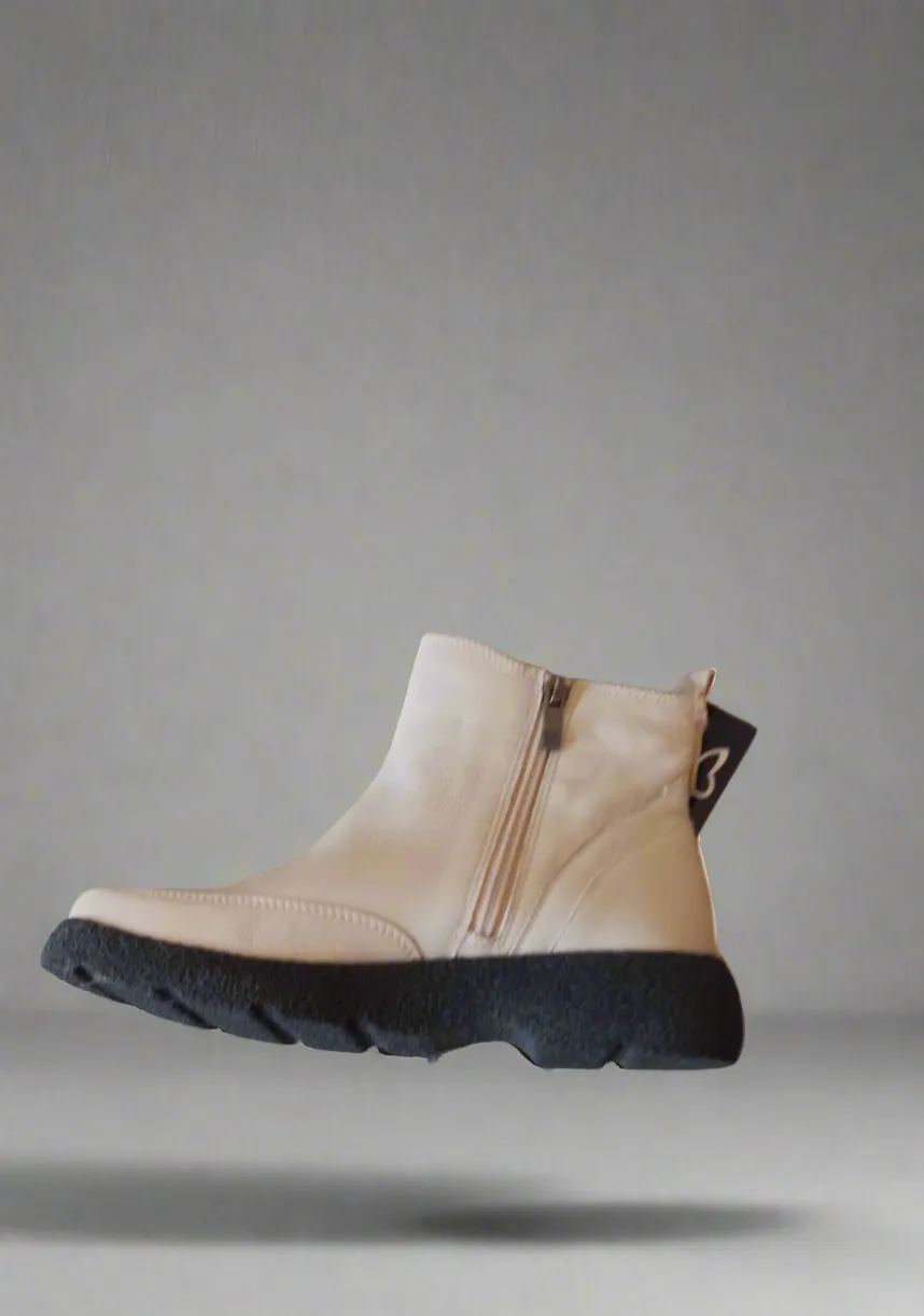 Caprice Beige Leather Ankle Boot