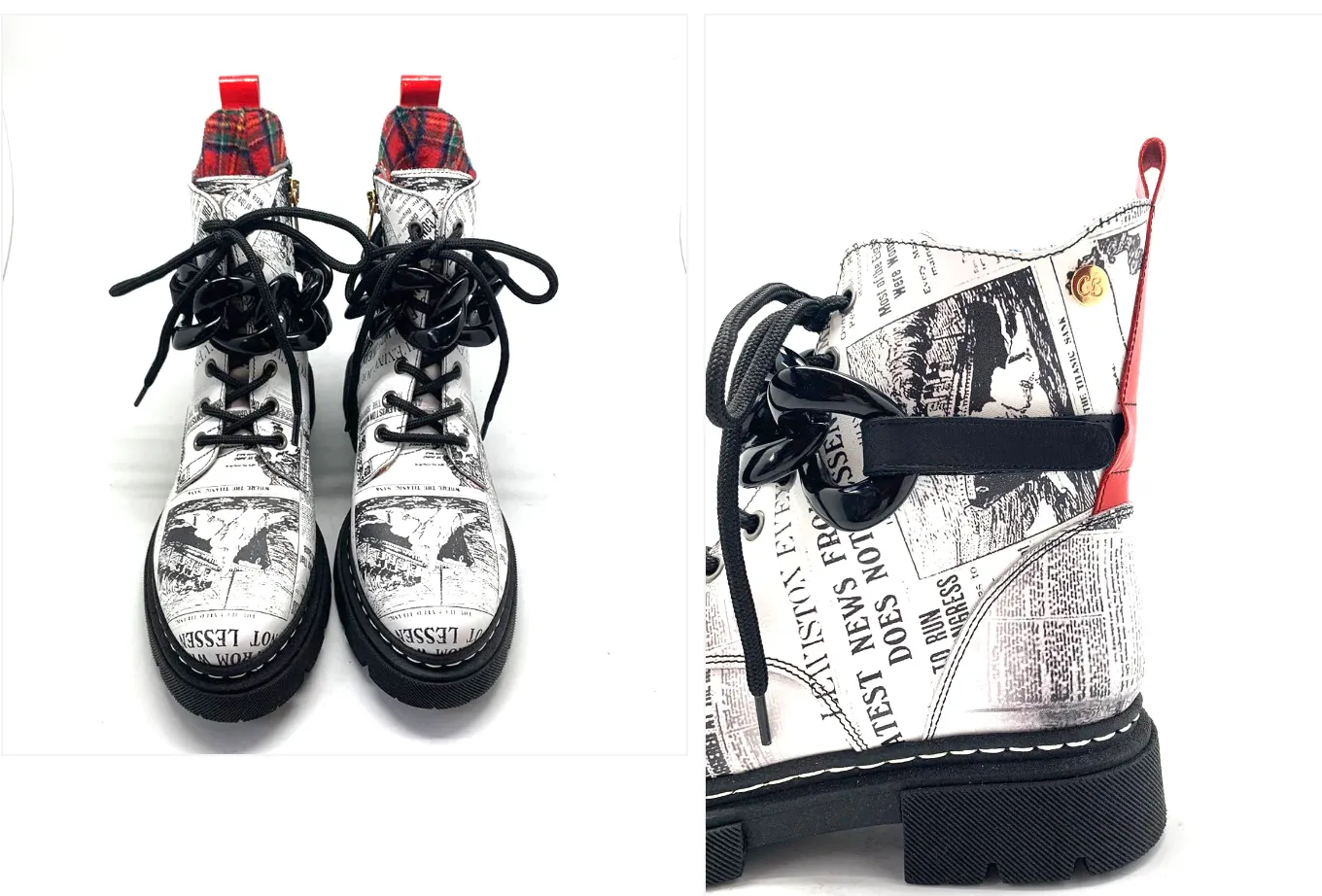 Chanii B "Paris" Black & White Newspaper - Ankle Boot
