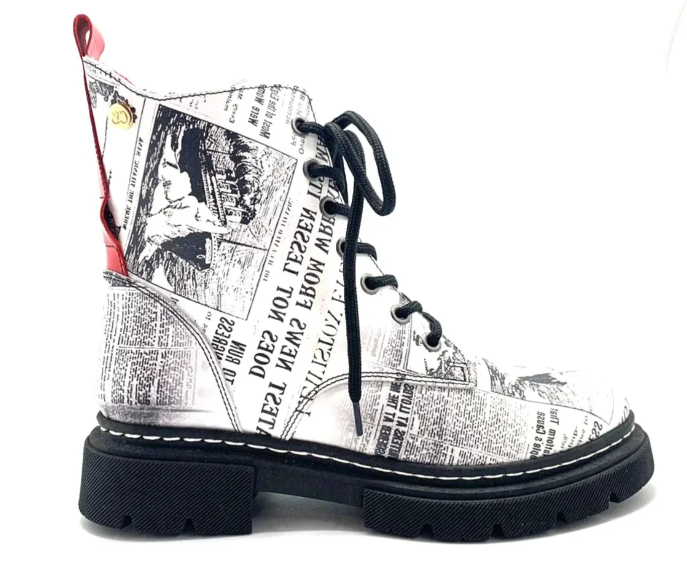 Chanii B "Paris" Black & White Newspaper - Ankle Boot