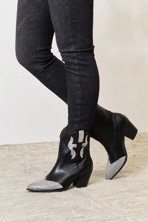 East Lion Corp Black Rhinestone Embellished Pointed Toe Ankle Boots
