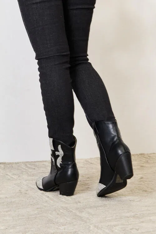East Lion Corp Black Rhinestone Embellished Pointed Toe Ankle Boots