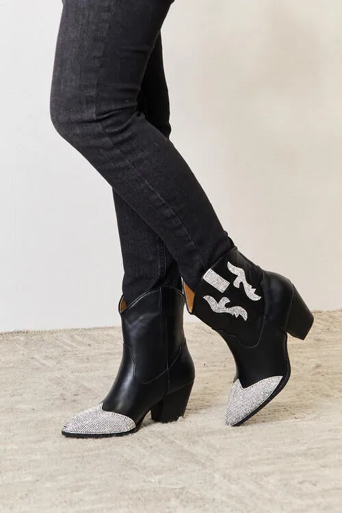 East Lion Corp Black Rhinestone Embellished Pointed Toe Ankle Boots