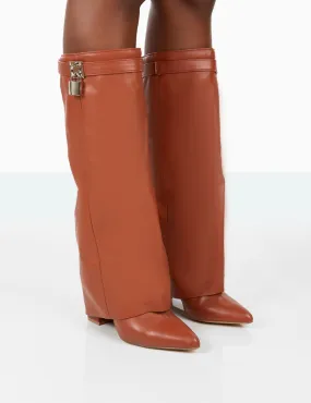 Echo Tan Grain Pu Pointed Toe Knee High Boots