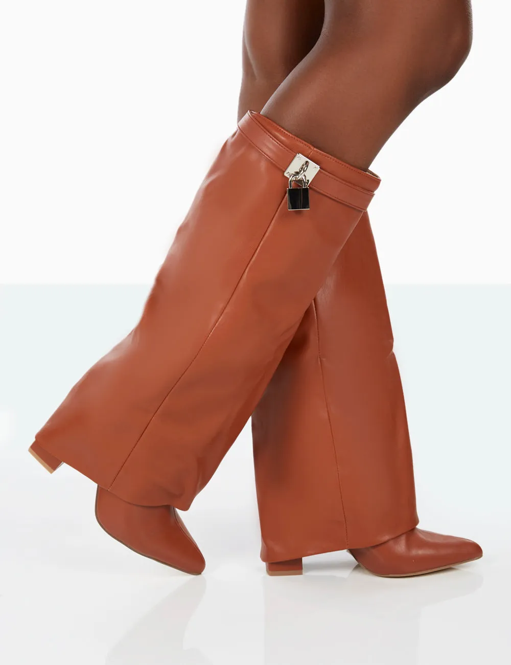 Echo Tan Grain Pu Pointed Toe Knee High Boots