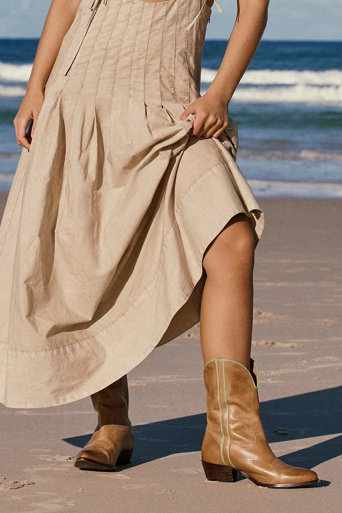 Free People Borderline Western Boots in Distressed Tan