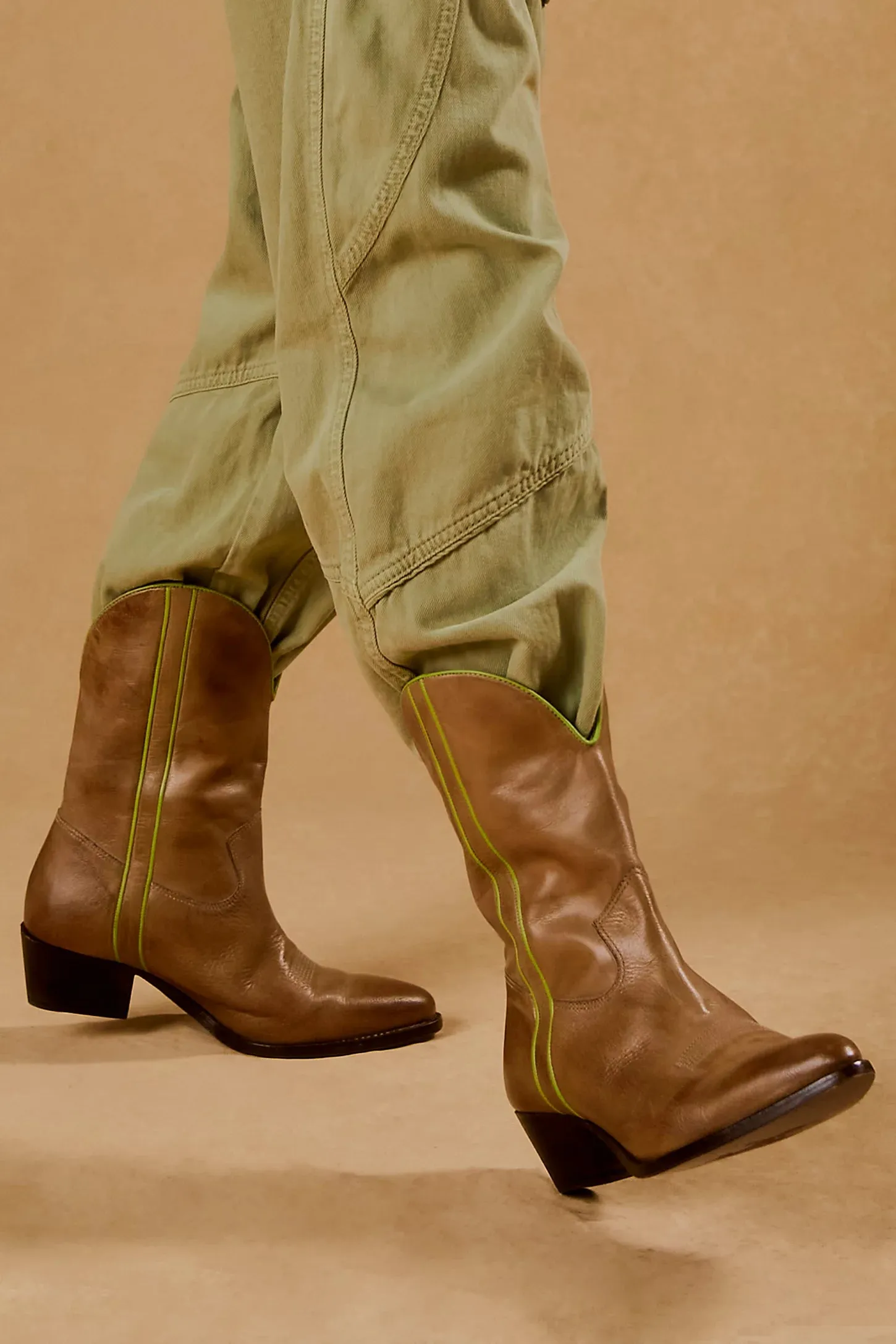 Free People Borderline Western Boots in Distressed Tan